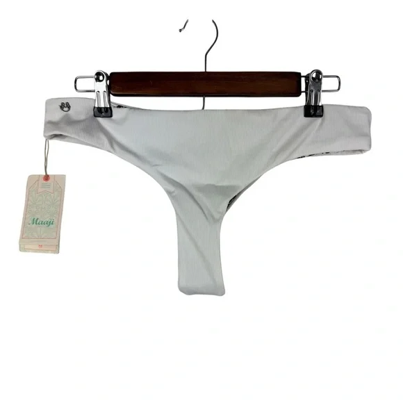 Maaji White & Brown Reversible Stretchy Bikini Bottoms Women's XL NEW - Picture 1 of 12